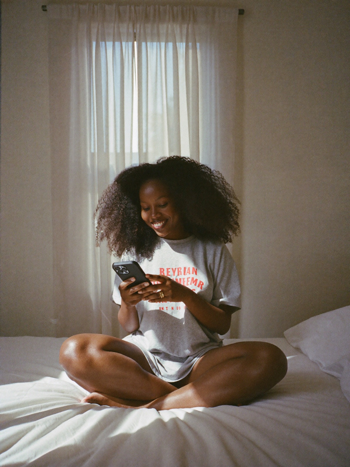 A young woman relaxing on a slow Sunday morning